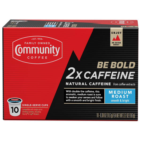 2X Caffeine Medium Roast Coffee Pods 10 Count