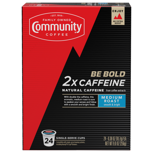 2X Caffeine Medium Roast Coffee Pods 24 Count